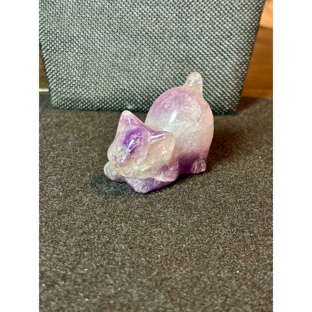 Natural Purple Fluorite Hand Carved Cat Figurine Crystal Gemstone Sculpture 2in